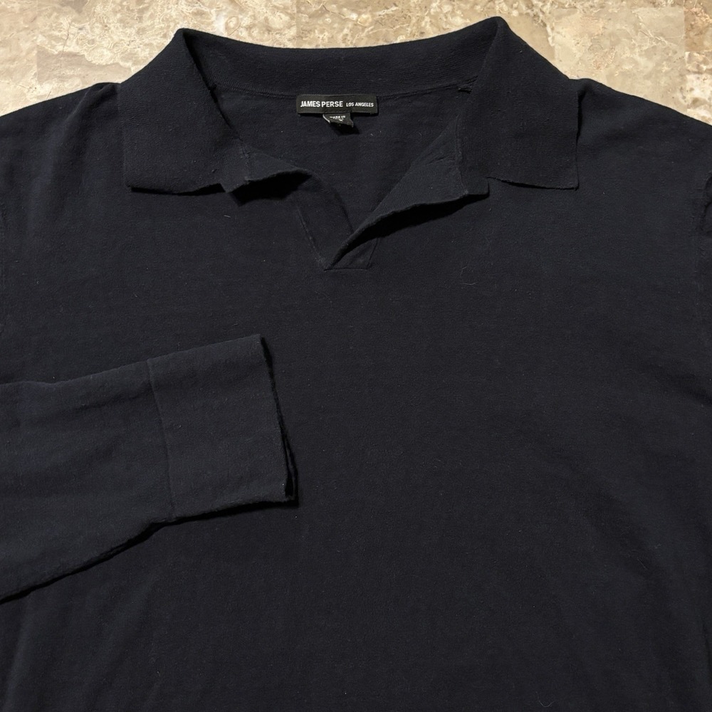 James Perse Polo Shirt Mens Medium 2 Blue Johnny Collar Tissue Cotton Sweater